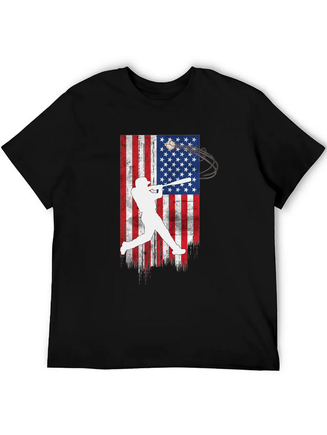 Vintage American Flag Baseball 4th Of July For Men Lightweight Cotton T-Shirt – Daily Comfort Graphic Shirt