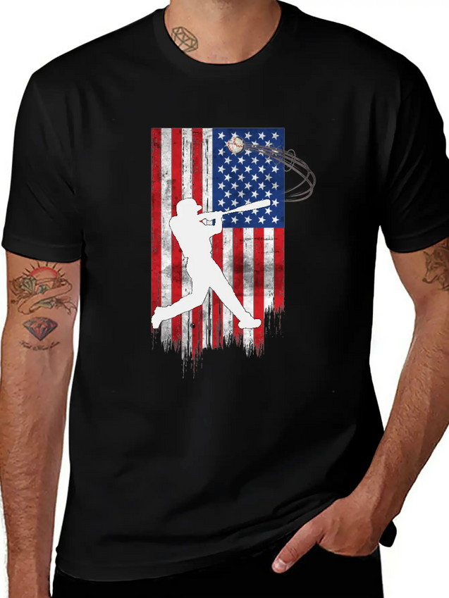 Vintage American Flag Baseball 4th Of July For Men Lightweight Cotton T-Shirt – Daily Comfort Graphic Shirt