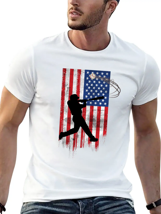 Vintage American Flag Baseball 4th Of July For Men Lightweight Cotton T-Shirt – Daily Comfort Graphic Shirt