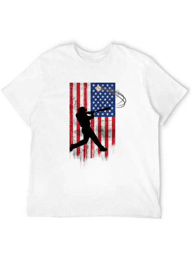 Vintage American Flag Baseball 4th Of July For Men Lightweight Cotton T-Shirt – Daily Comfort Graphic Shirt