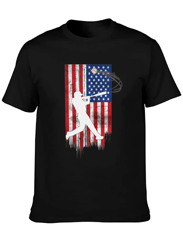 Vintage American Flag Baseball 4th Of July For Men Lightweight Cotton T-Shirt – Daily Comfort Graphic Shirt