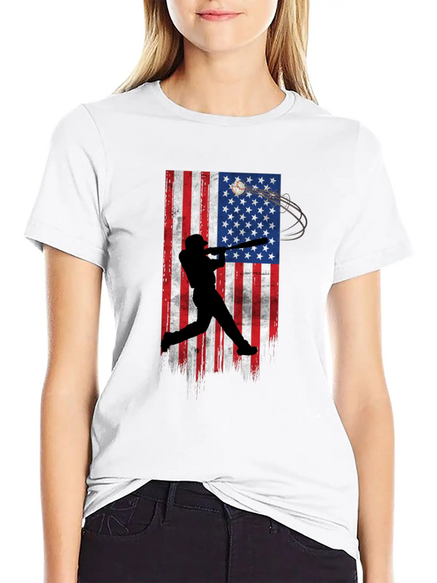 Vintage American Flag Baseball 4th Of July For Men Lightweight Cotton T-Shirt – Daily Comfort Graphic Shirt