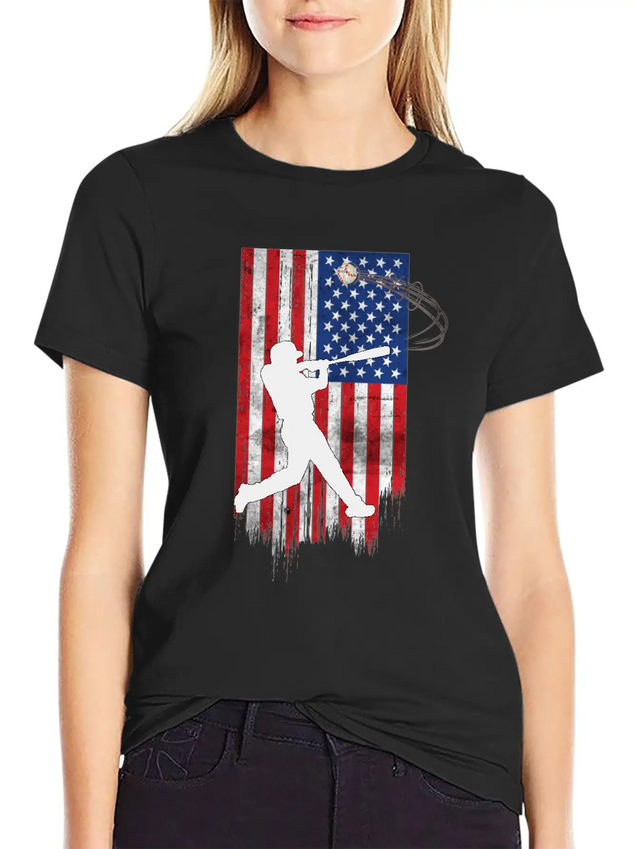 Vintage American Flag Baseball 4th Of July For Men Lightweight Cotton T-Shirt – Daily Comfort Graphic Shirt