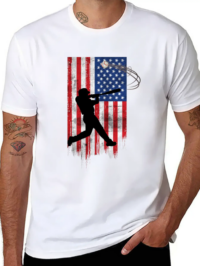 Vintage American Flag Baseball 4th Of July For Men Lightweight Cotton T-Shirt – Daily Comfort Graphic Shirt