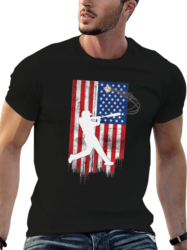 Vintage American Flag Baseball 4th Of July For Men Lightweight Cotton T-Shirt – Daily Comfort Graphic Shirt