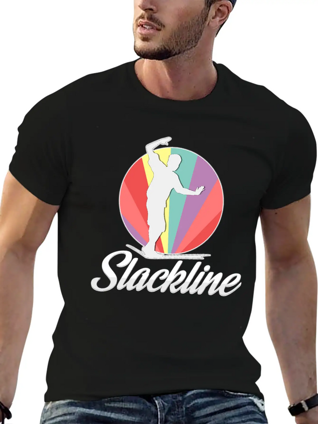 Vintage Retro Used Look Slackline Balancing Idea Lightweight Cotton T-Shirt – Daily Comfort Graphic Shirt