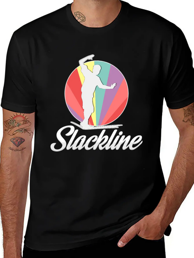 Vintage Retro Used Look Slackline Balancing Idea Lightweight Cotton T-Shirt – Daily Comfort Graphic Shirt