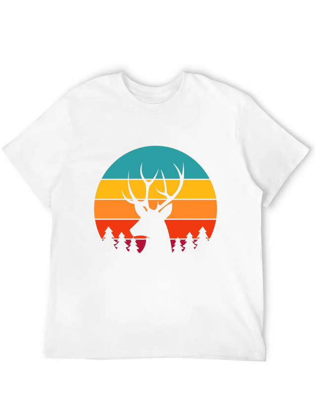 Vintage Sunrise Retro Sunset Deer Buck Antlers Lightweight Cotton T-Shirt – Daily Comfort Graphic Shirt
