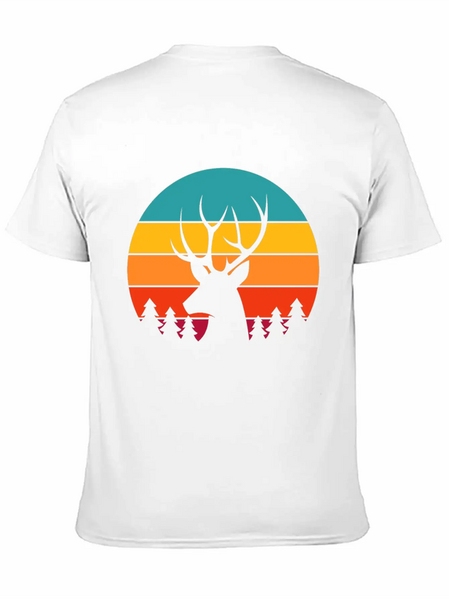 Vintage Sunrise Retro Sunset Deer Buck Antlers Lightweight Cotton T-Shirt – Daily Comfort Graphic Shirt