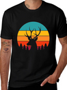 Vintage Sunrise Retro Sunset Deer Buck Antlers Lightweight Cotton T-Shirt – Daily Comfort Graphic Shirt