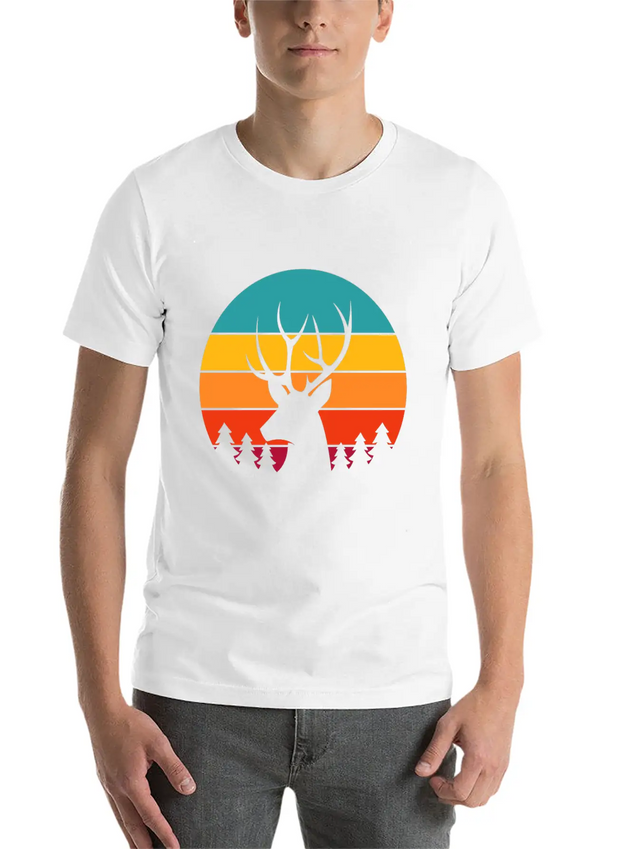 Vintage Sunrise Retro Sunset Deer Buck Antlers Lightweight Cotton T-Shirt – Daily Comfort Graphic Shirt