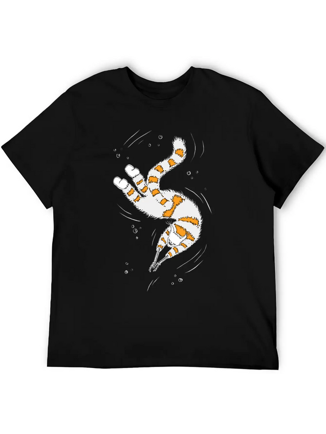 Weird Cat With Bone Hands Swimming Lightweight Cotton T-Shirt – Daily Comfort Graphic Shirt