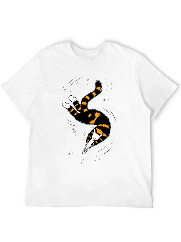 Weird Cat With Bone Hands Swimming Lightweight Cotton T-Shirt – Daily Comfort Graphic Shirt