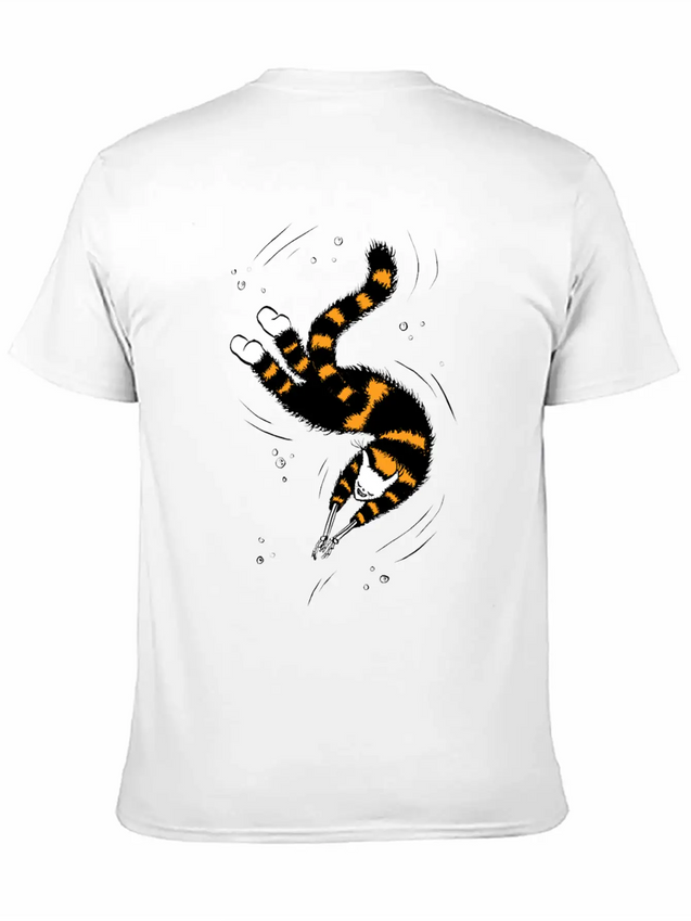 Weird Cat With Bone Hands Swimming Lightweight Cotton T-Shirt – Daily Comfort Graphic Shirt