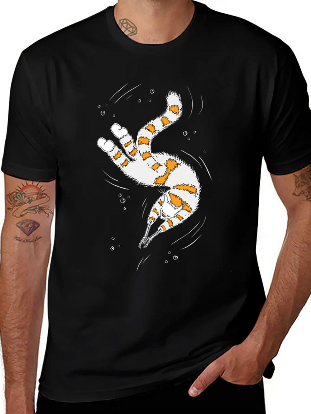 Weird Cat With Bone Hands Swimming Lightweight Cotton T-Shirt – Daily Comfort Graphic Shirt