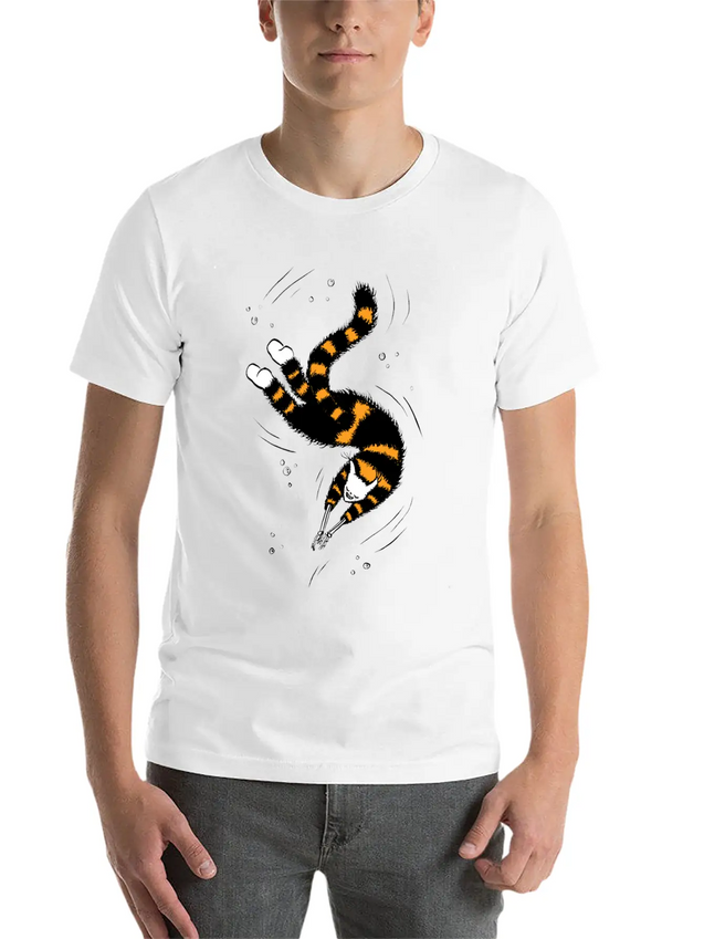 Weird Cat With Bone Hands Swimming Lightweight Cotton T-Shirt – Daily Comfort Graphic Shirt