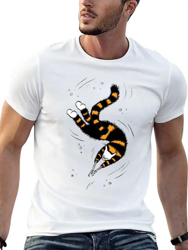 Weird Cat With Bone Hands Swimming Lightweight Cotton T-Shirt – Daily Comfort Graphic Shirt