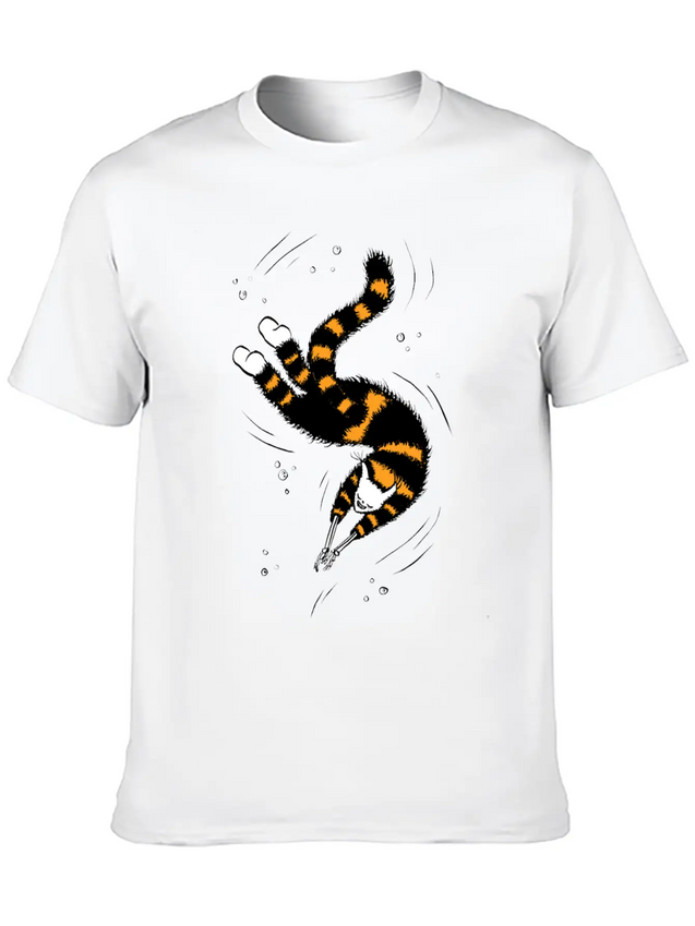 Weird Cat With Bone Hands Swimming Lightweight Cotton T-Shirt – Daily Comfort Graphic Shirt