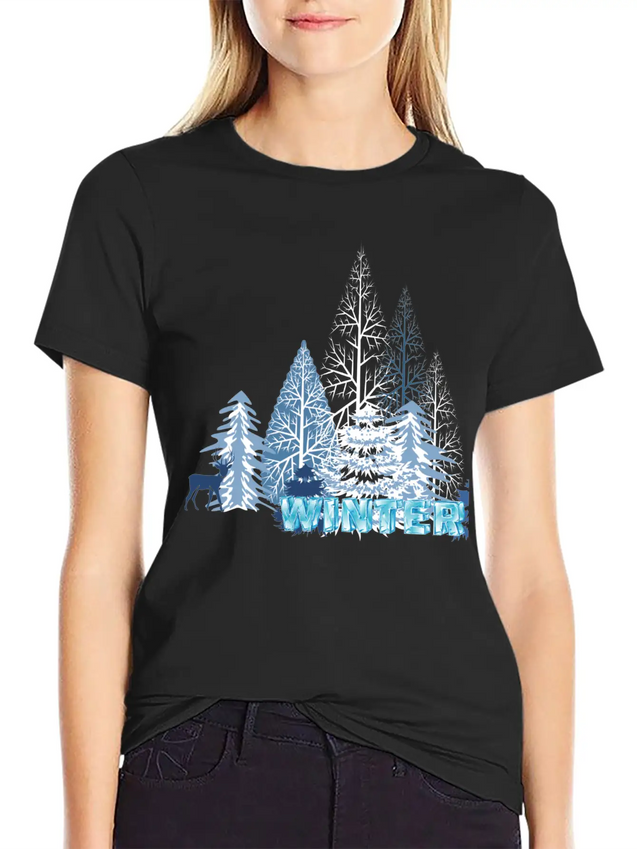 Winter Snowflake Creative Winter Blue Snowflakes Lightweight Cotton T-Shirt – Daily Comfort Graphic Shirt