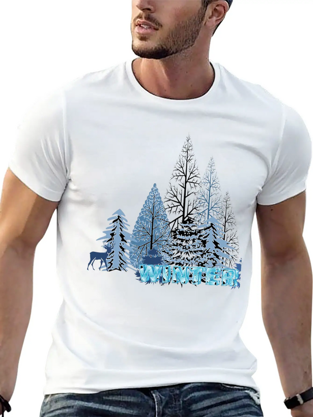 Winter Snowflake Creative Winter Blue Snowflakes Lightweight Cotton T-Shirt – Daily Comfort Graphic Shirt