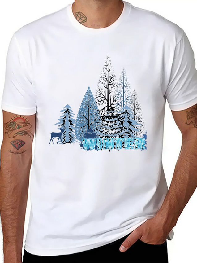 Winter Snowflake Creative Winter Blue Snowflakes Lightweight Cotton T-Shirt – Daily Comfort Graphic Shirt