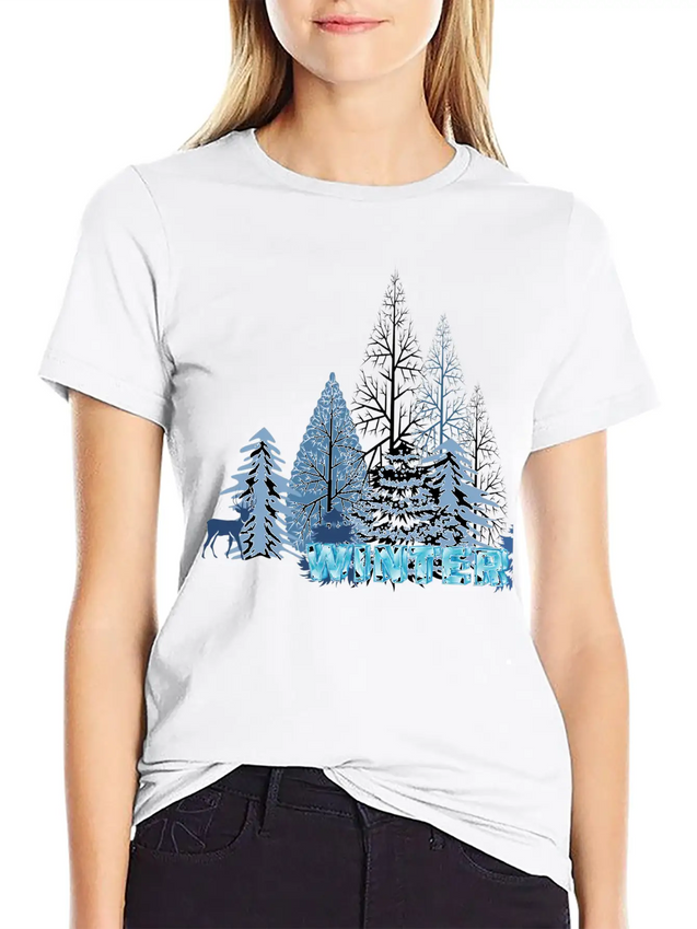 Winter Snowflake Creative Winter Blue Snowflakes Lightweight Cotton T-Shirt – Daily Comfort Graphic Shirt