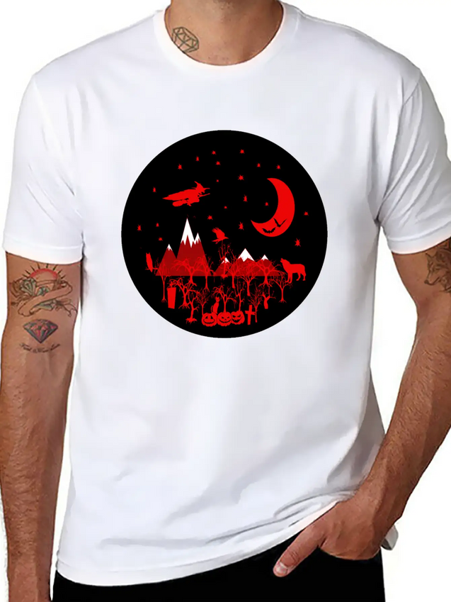 Witch, Wolf, Raven, Pumpkins Lightweight Cotton T-Shirt – Daily Comfort Graphic Shirt