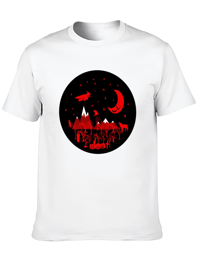 Witch, Wolf, Raven, Pumpkins Lightweight Cotton T-Shirt – Daily Comfort Graphic Shirt