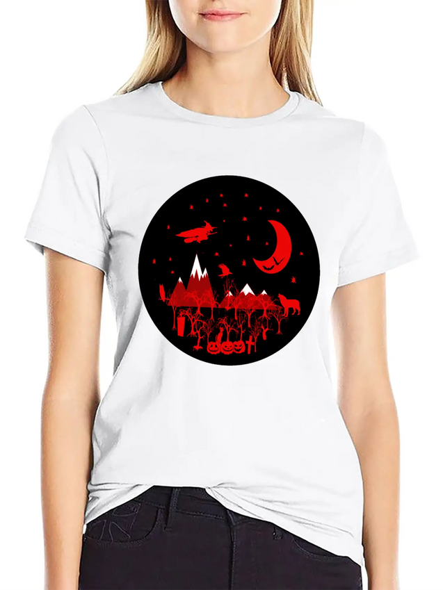 Witch, Wolf, Raven, Pumpkins Lightweight Cotton T-Shirt – Daily Comfort Graphic Shirt