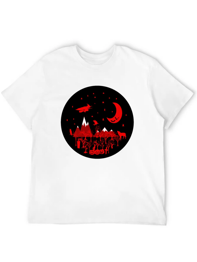 Witch, Wolf, Raven, Pumpkins Lightweight Cotton T-Shirt – Daily Comfort Graphic Shirt