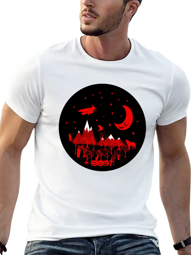 Witch, Wolf, Raven, Pumpkins Lightweight Cotton T-Shirt – Daily Comfort Graphic Shirt