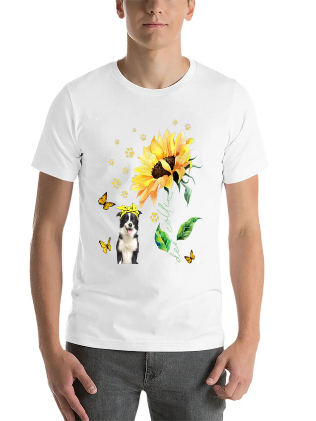 Womens Sunflower Border Collie Mom Dog Lover Gift Lightweight Cotton T-Shirt – Daily Comfort Graphic Shirt