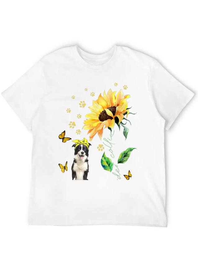 Womens Sunflower Border Collie Mom Dog Lover Gift Lightweight Cotton T-Shirt – Daily Comfort Graphic Shirt