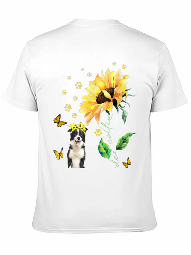 Womens Sunflower Border Collie Mom Dog Lover Gift Lightweight Cotton T-Shirt – Daily Comfort Graphic Shirt