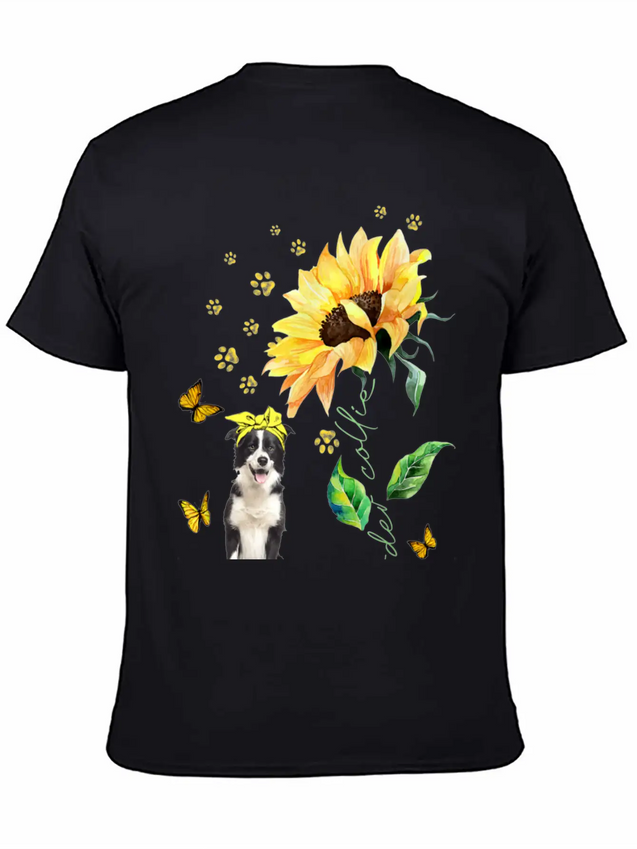 Womens Sunflower Border Collie Mom Dog Lover Gift Lightweight Cotton T-Shirt – Daily Comfort Graphic Shirt
