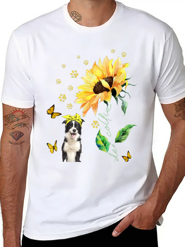 Womens Sunflower Border Collie Mom Dog Lover Gift Lightweight Cotton T-Shirt – Daily Comfort Graphic Shirt
